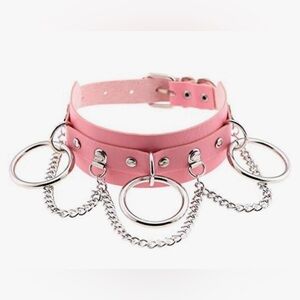 Vegan Leather NWT Cosplay Silver Chain Link Hoop Necklace Adjustable Light Pink